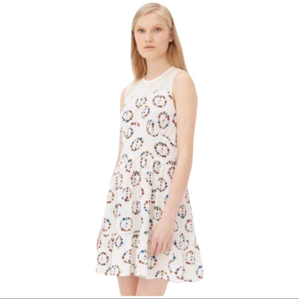 Sandro Paris 100% Silk Sleeveless Dress Floral Off White Mini Sheer Women's Sz 6 - Picture 2 of 13